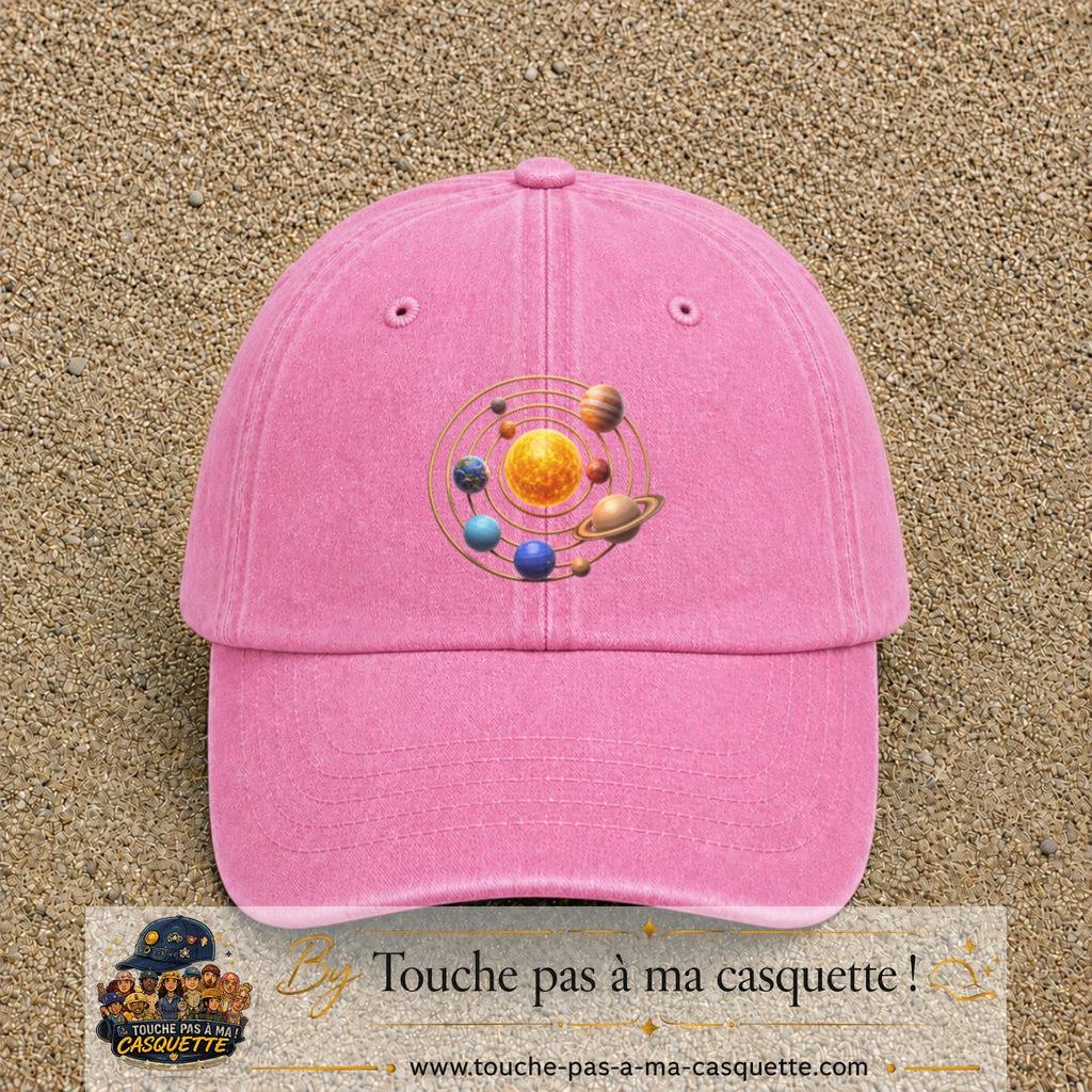 Casquette baseball Rose délavé 100% coton avec visuel Système solaire 7 cm - image produit principale