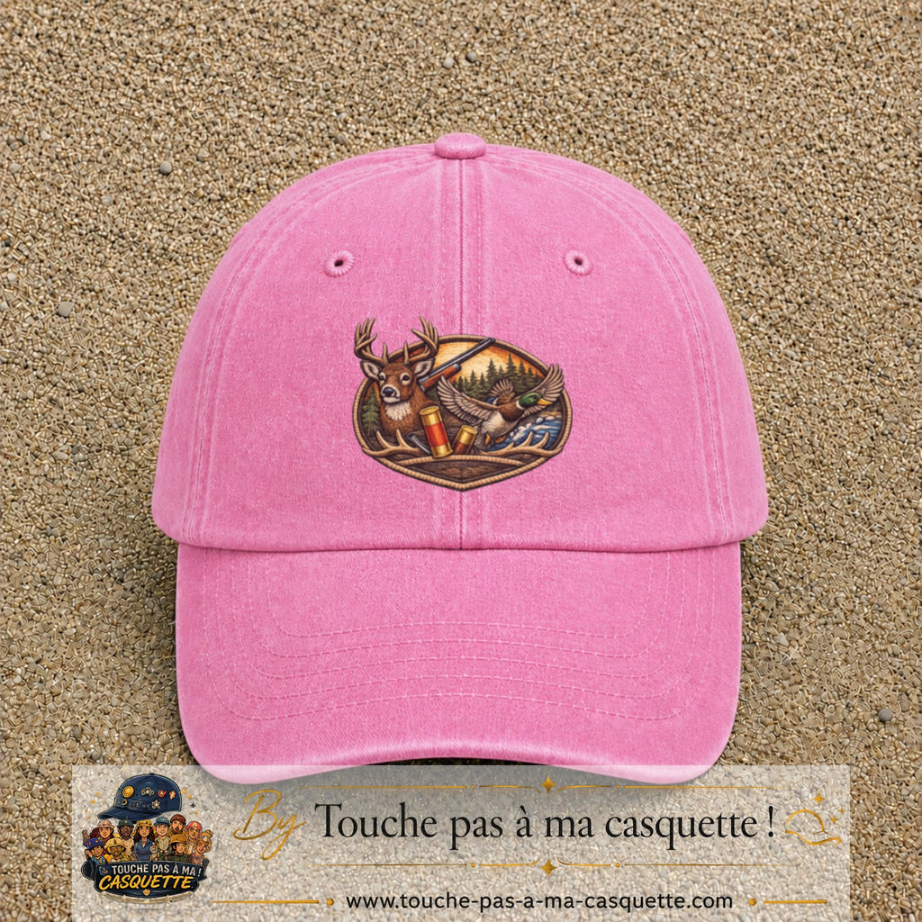 Casquette Rose délavé motif Scène de chasse 7 cm - vue principale