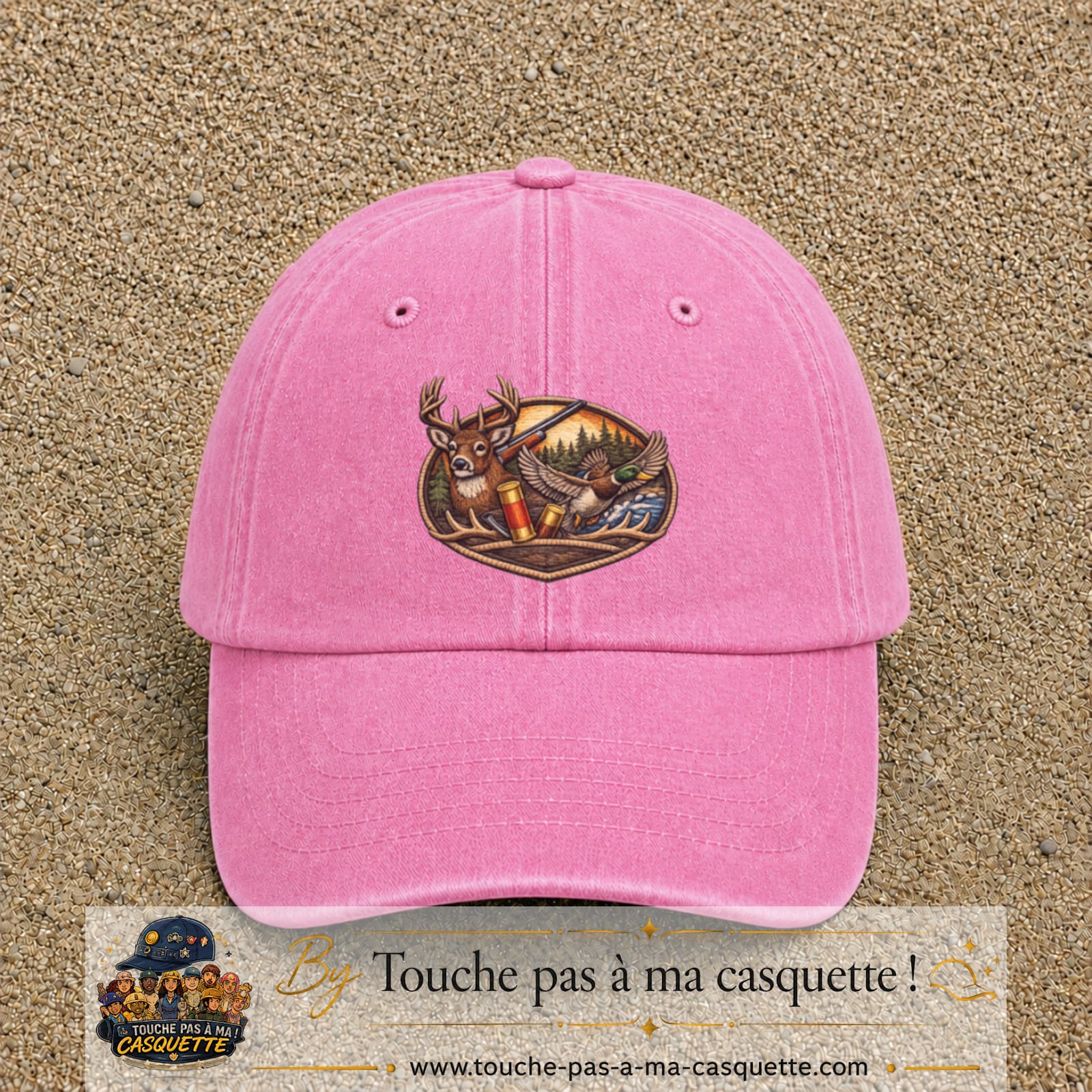 Casquette Rose délavé motif Scène de chasse 7 cm - vue principale