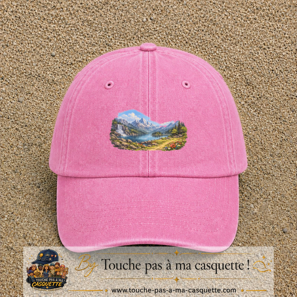 Casquette baseball Rose délavé 100% coton avec motif Paysage montagne lac 5 cm - image principale