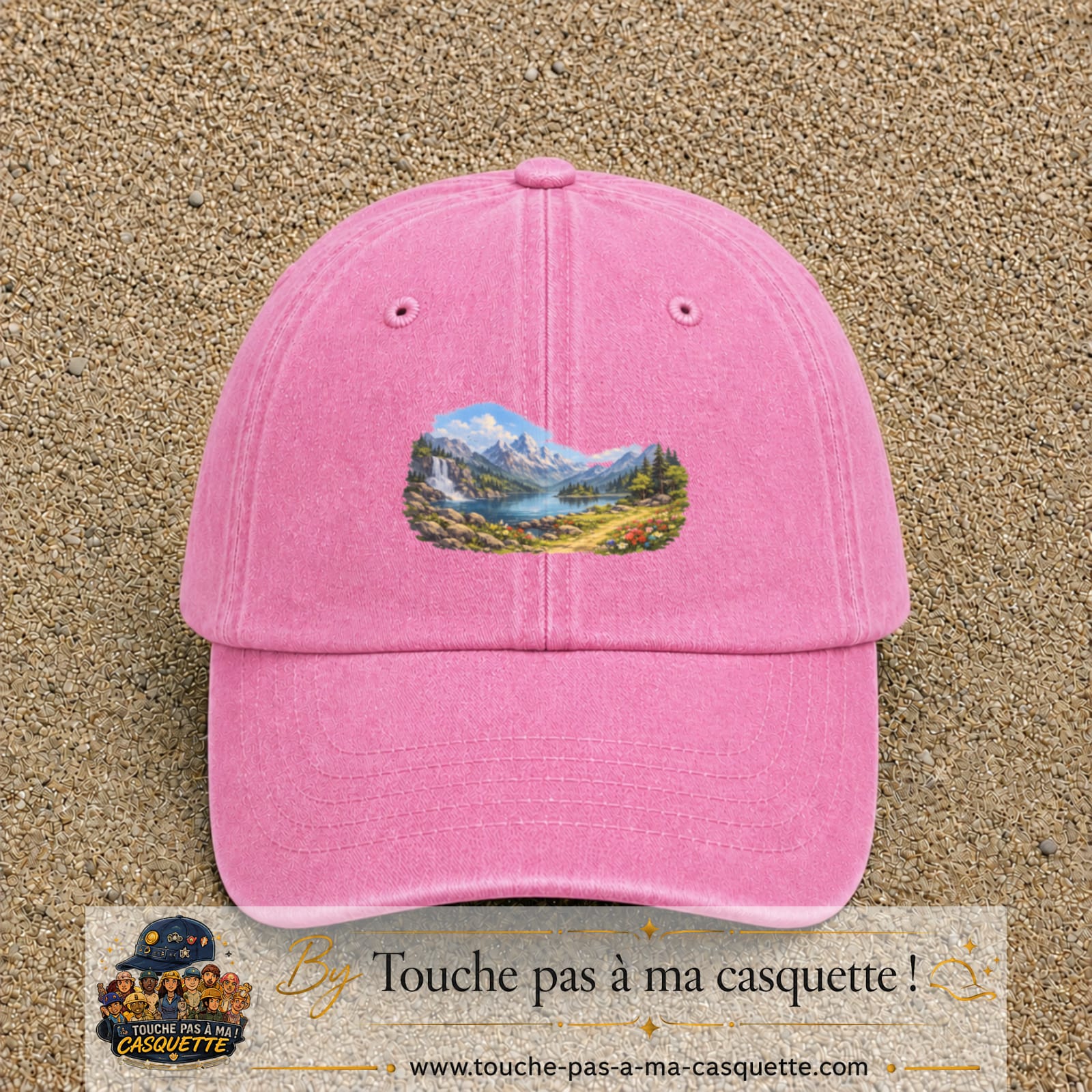 Casquette baseball Rose délavé 100% coton avec motif Paysage montagne lac 5 cm - image principale