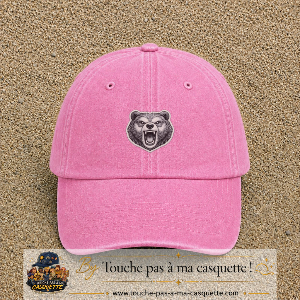 Casquette Rose délavé motif Ours rugissant 5 cm - vue principale