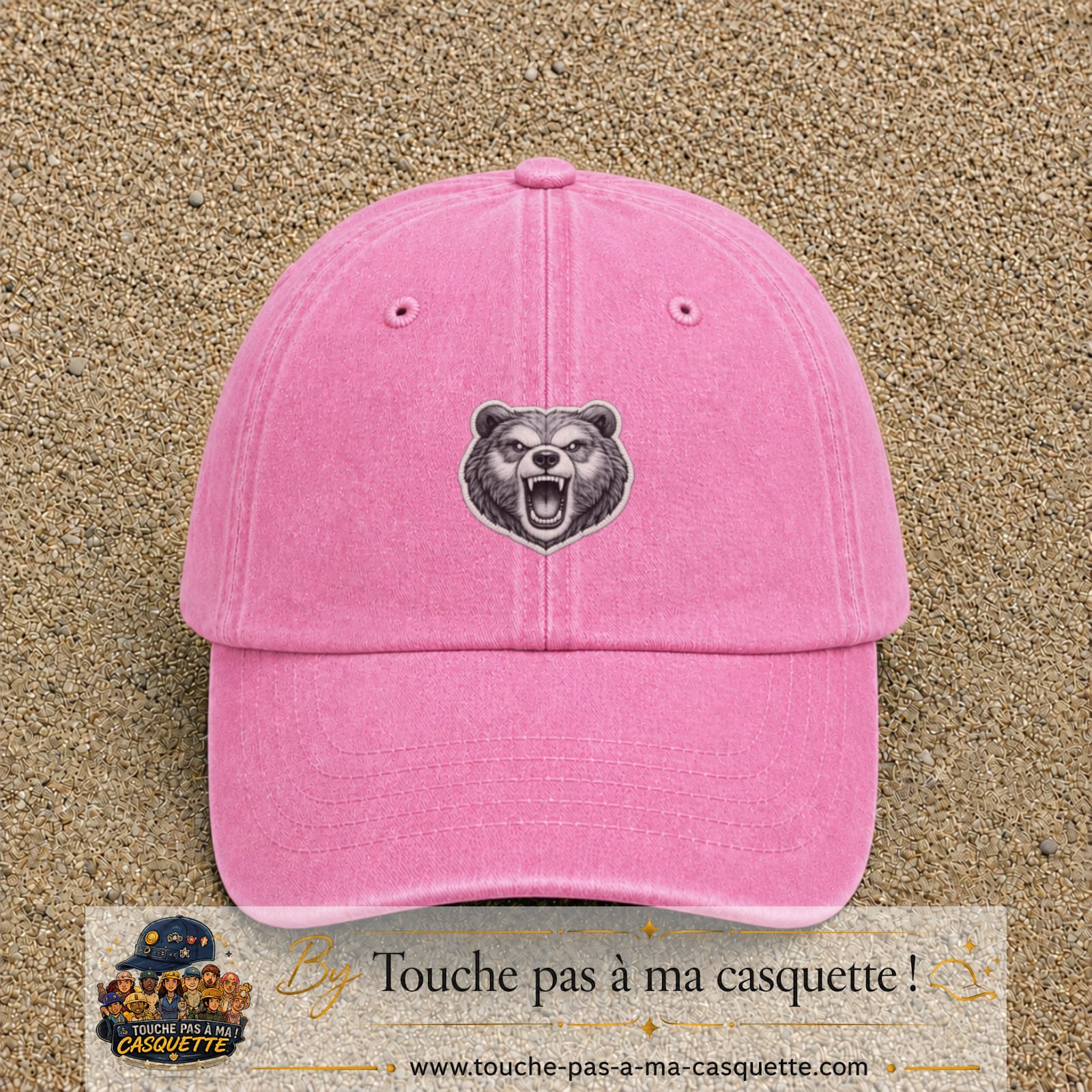 Casquette Rose délavé motif Ours rugissant 5 cm - vue principale
