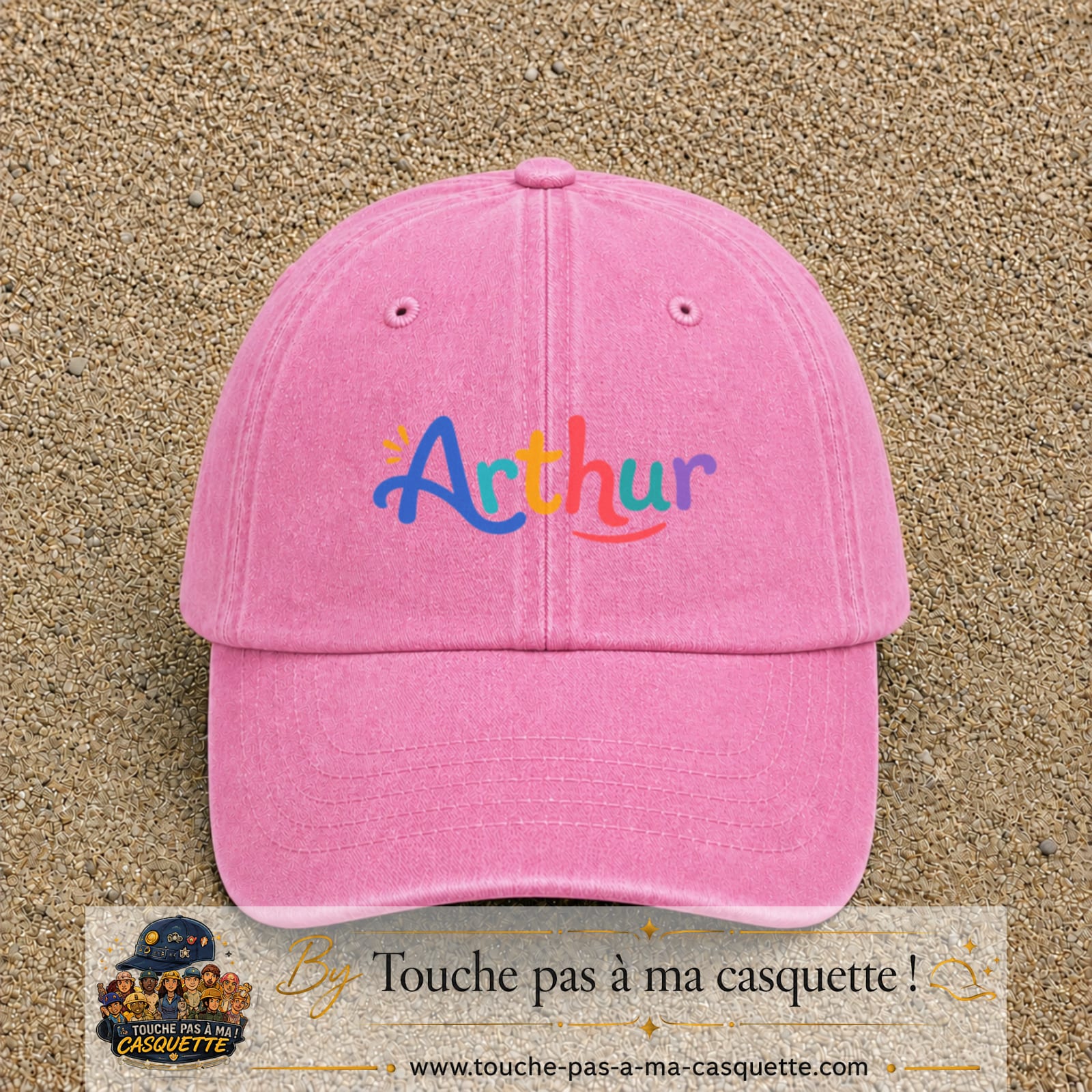 Casquette baseball Rose délavé 100% coton avec visuel Prénom Arthur coloré 7 cm - image produit principale