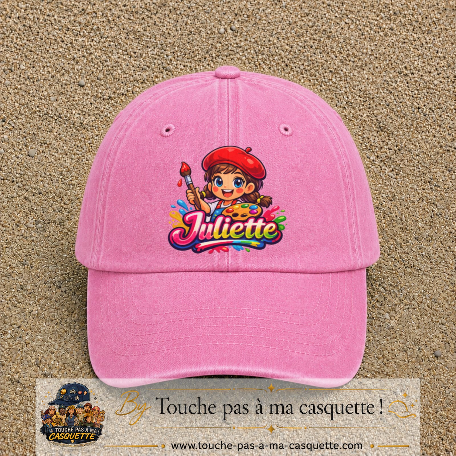 Casquette baseball Rose délavé 100% coton avec motif Juliette 7 cm - image principale