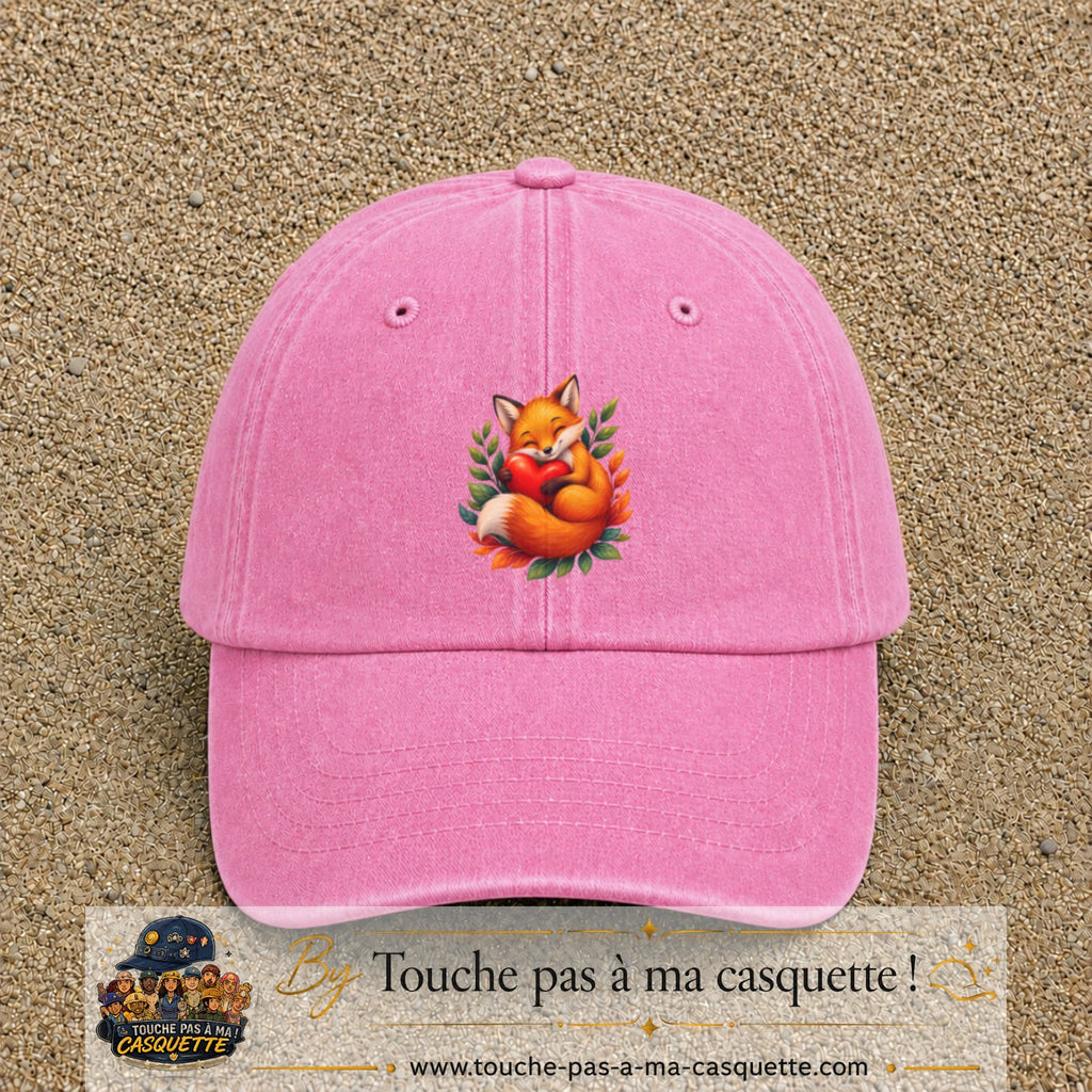 Casquette baseball Rose délavé 100% coton avec motif Renard au cœur 7 cm - image principale