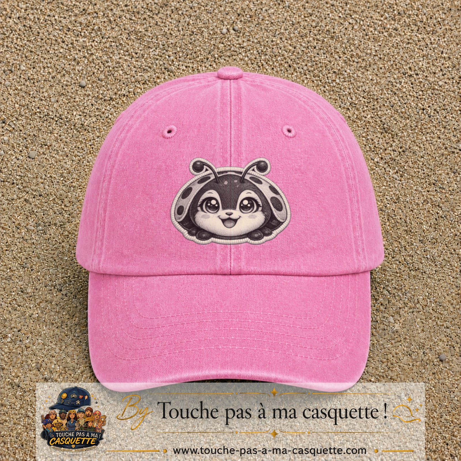 Casquette Rose délavé motif Coccinelle douce 7 cm - vue principale