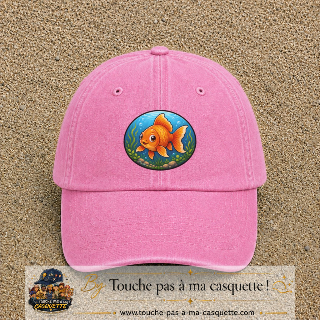 Casquette baseball Rose délavé 100% coton avec visuel Poisson rouge ovale 7 cm - image produit principale