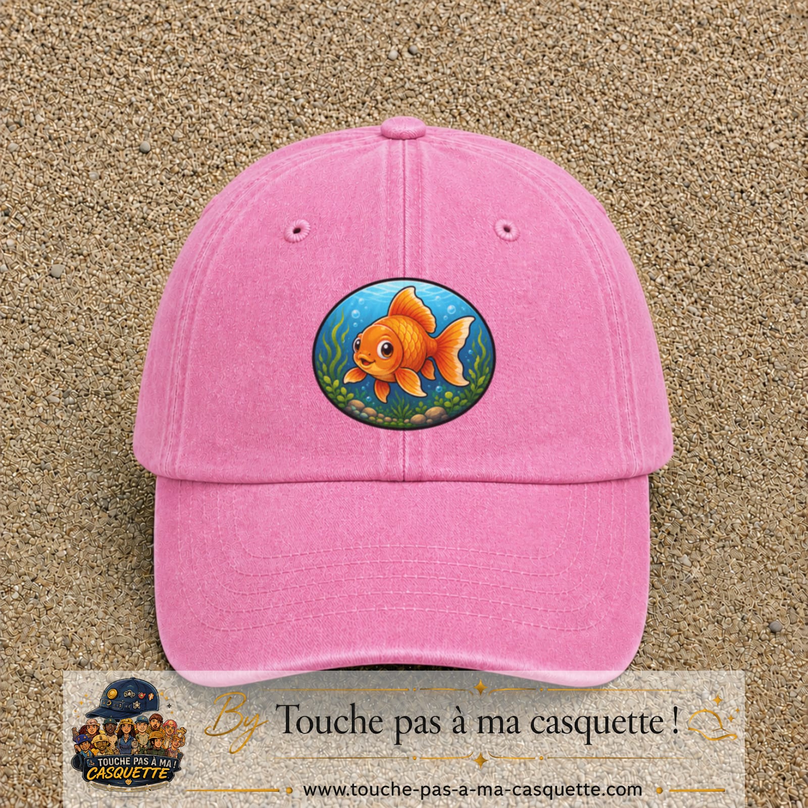 Casquette baseball Rose délavé 100% coton avec visuel Poisson rouge ovale 7 cm - image produit principale