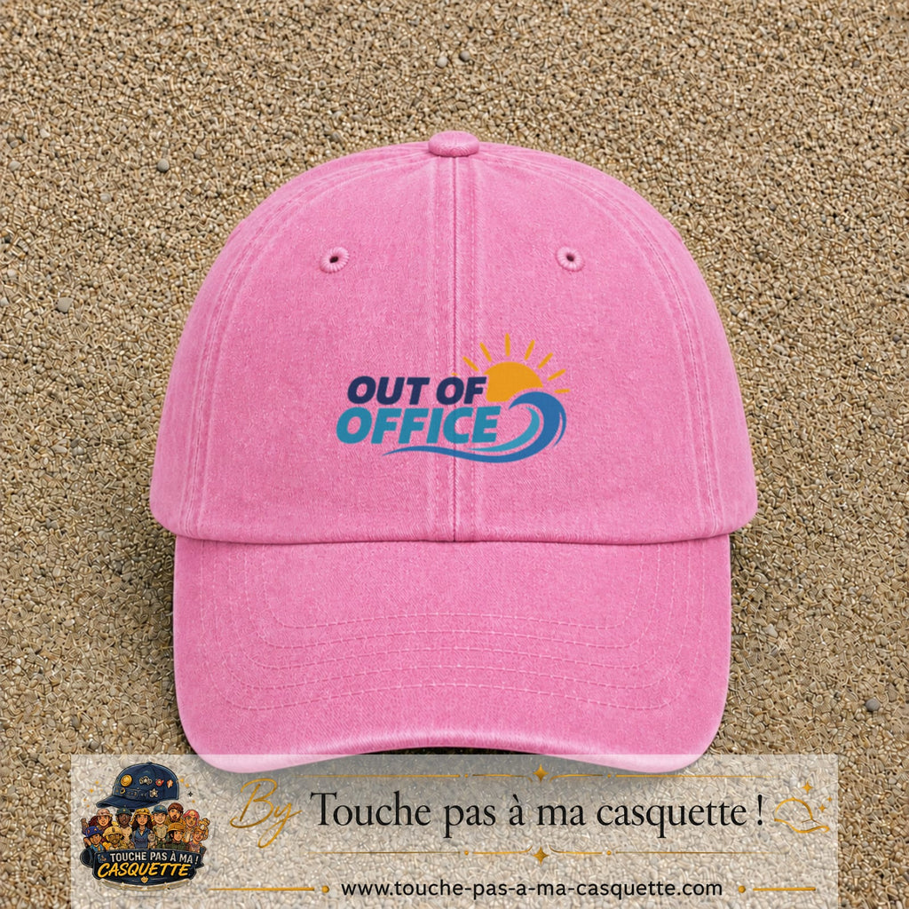 Casquette Rose délavé 100% coton avec motif Out of Office vague soleil 5 cm - image principale