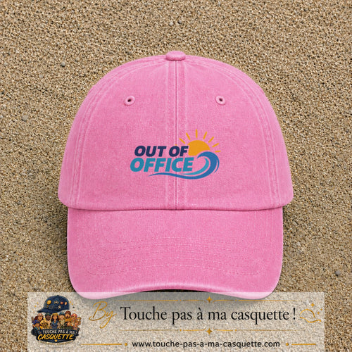 Casquette Rose délavé 100% coton avec motif Out of Office vague soleil 5 cm - image principale