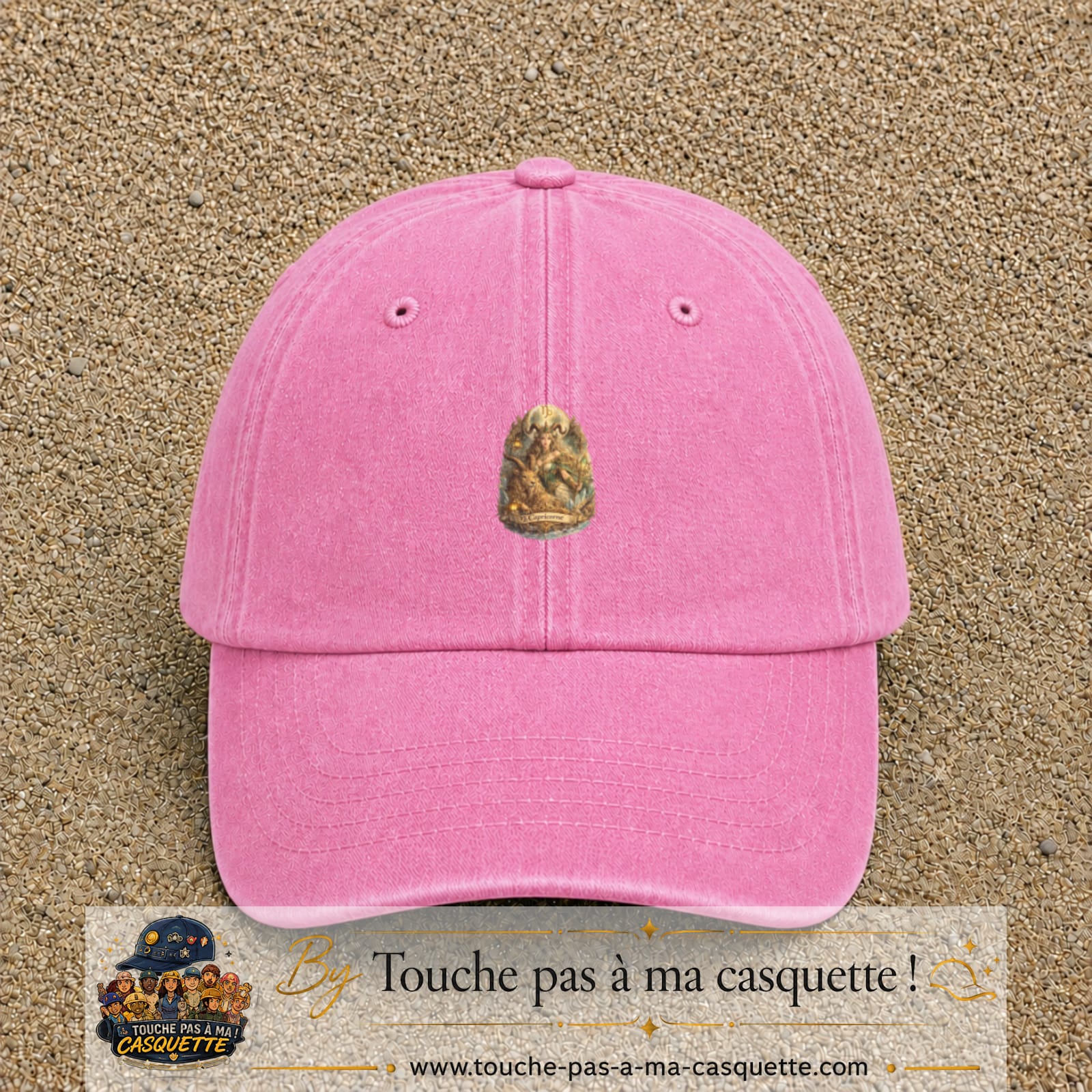 Casquette baseball Rose délavé 100% coton avec motif Capricorne astrologique 3 cm - image principale