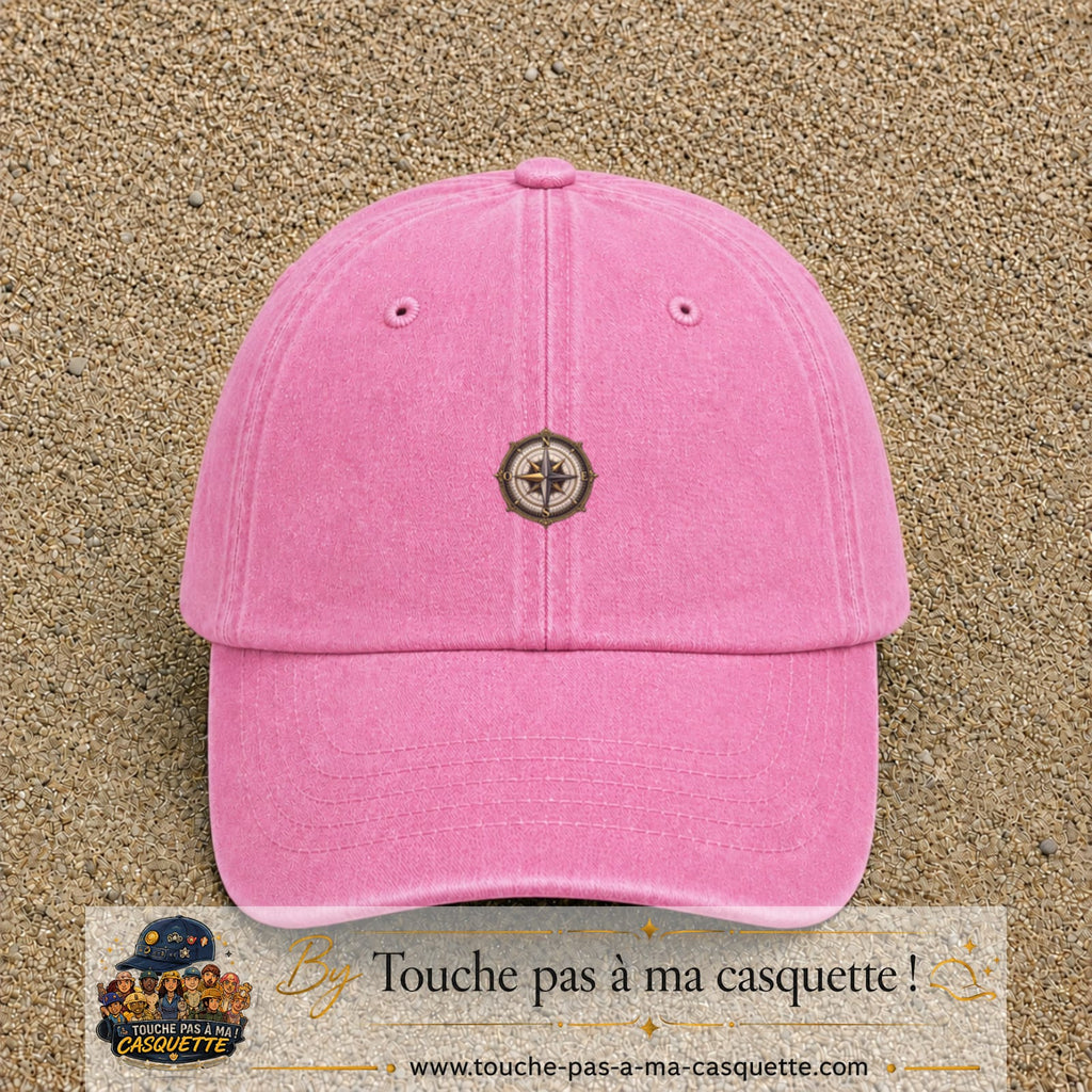 Casquette baseball Rose délavé 100% coton avec visuel Boussole rose des vents 3 cm - image produit principale