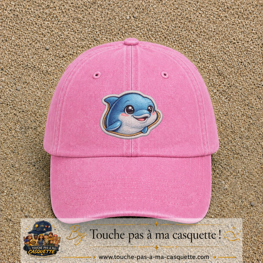 Casquette Rose délavé motif Dauphin souriant 7 cm - vue principale