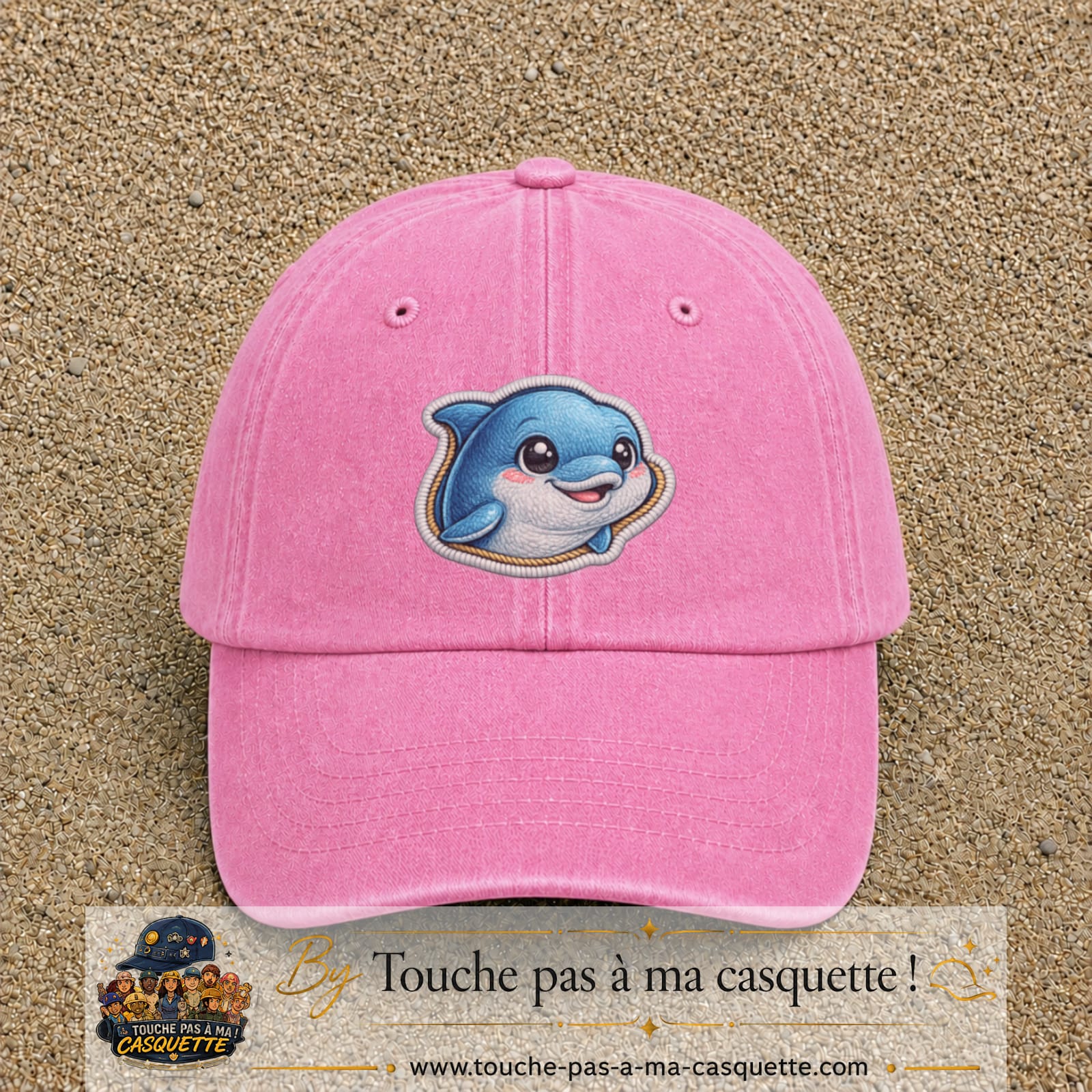 Casquette Rose délavé motif Dauphin souriant 7 cm - vue principale
