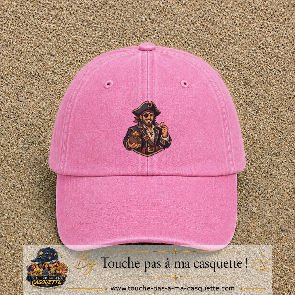Casquette baseball Rose délavé 100% coton avec visuel Pirate au trésor 7 cm - image produit principale