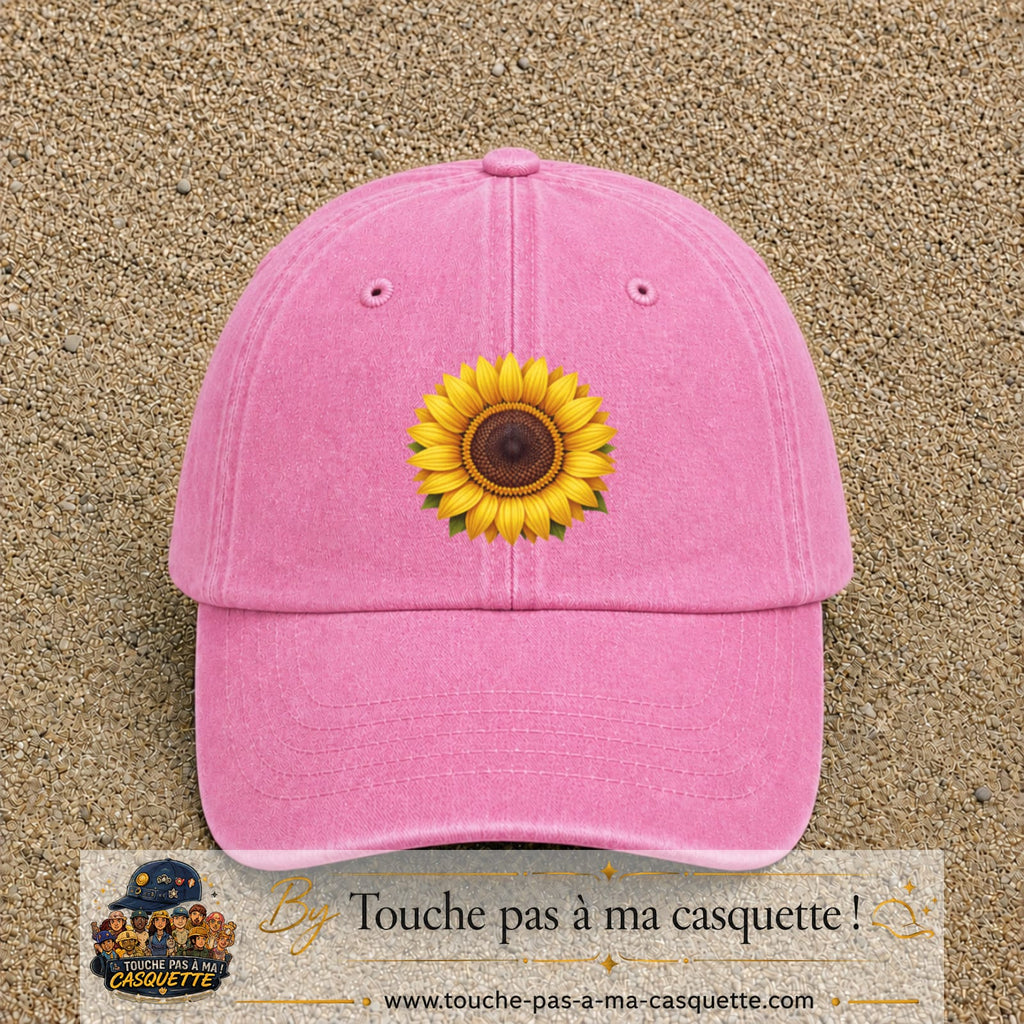 Casquette Rose délavé motif Tournesol éclatant 7 cm - vue principale