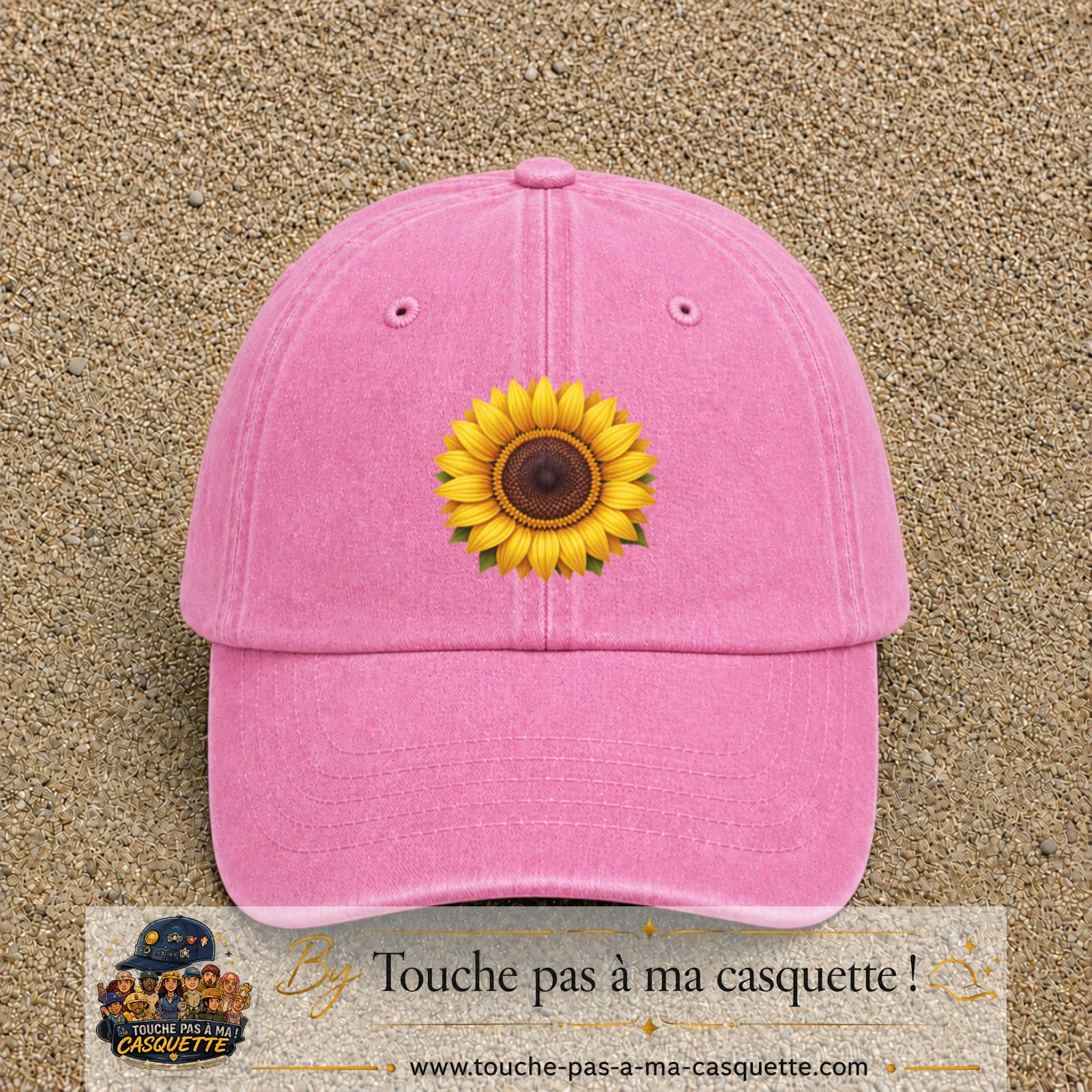 Casquette Rose délavé motif Tournesol éclatant 7 cm - vue principale