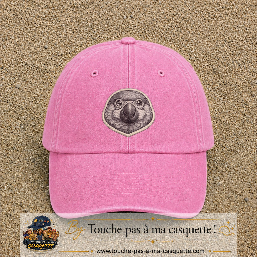 Casquette Rose délavé motif Perroquet rond 7 cm - vue principale