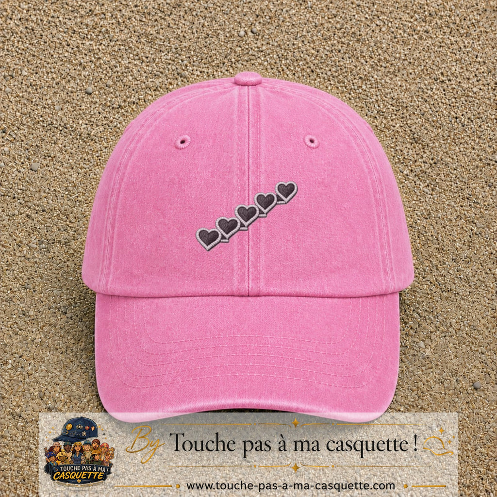 Casquette Rose délavé motif Guirlande de cœurs 5 cm - vue principale