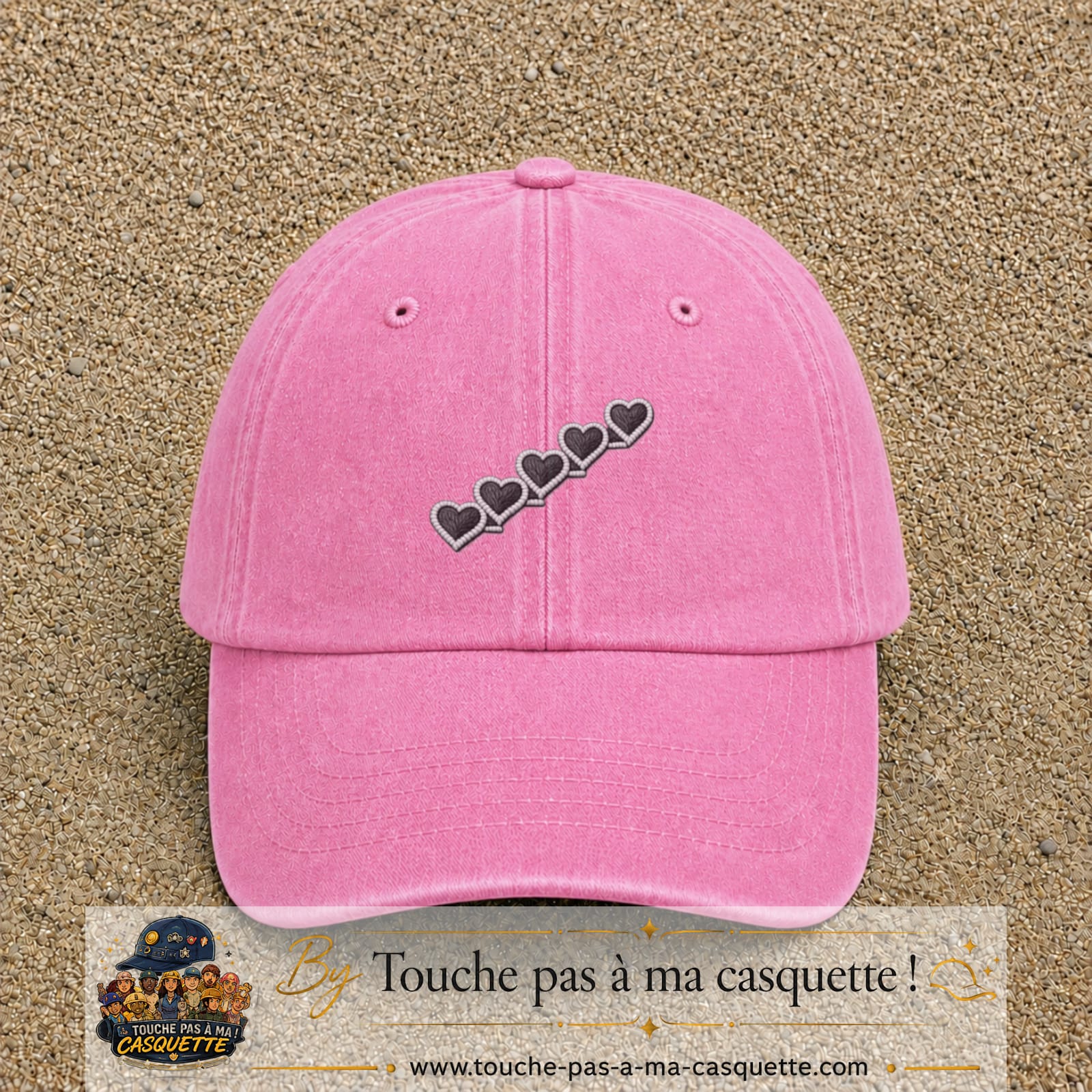 Casquette Rose délavé motif Guirlande de cœurs 5 cm - vue principale