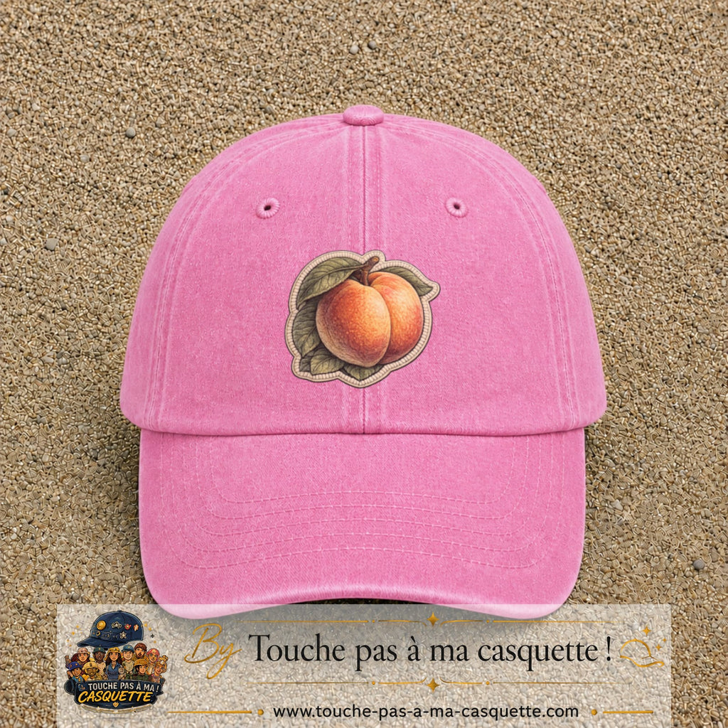 Casquette Rose délavé motif Pêches fruitées 7 cm - vue principale
