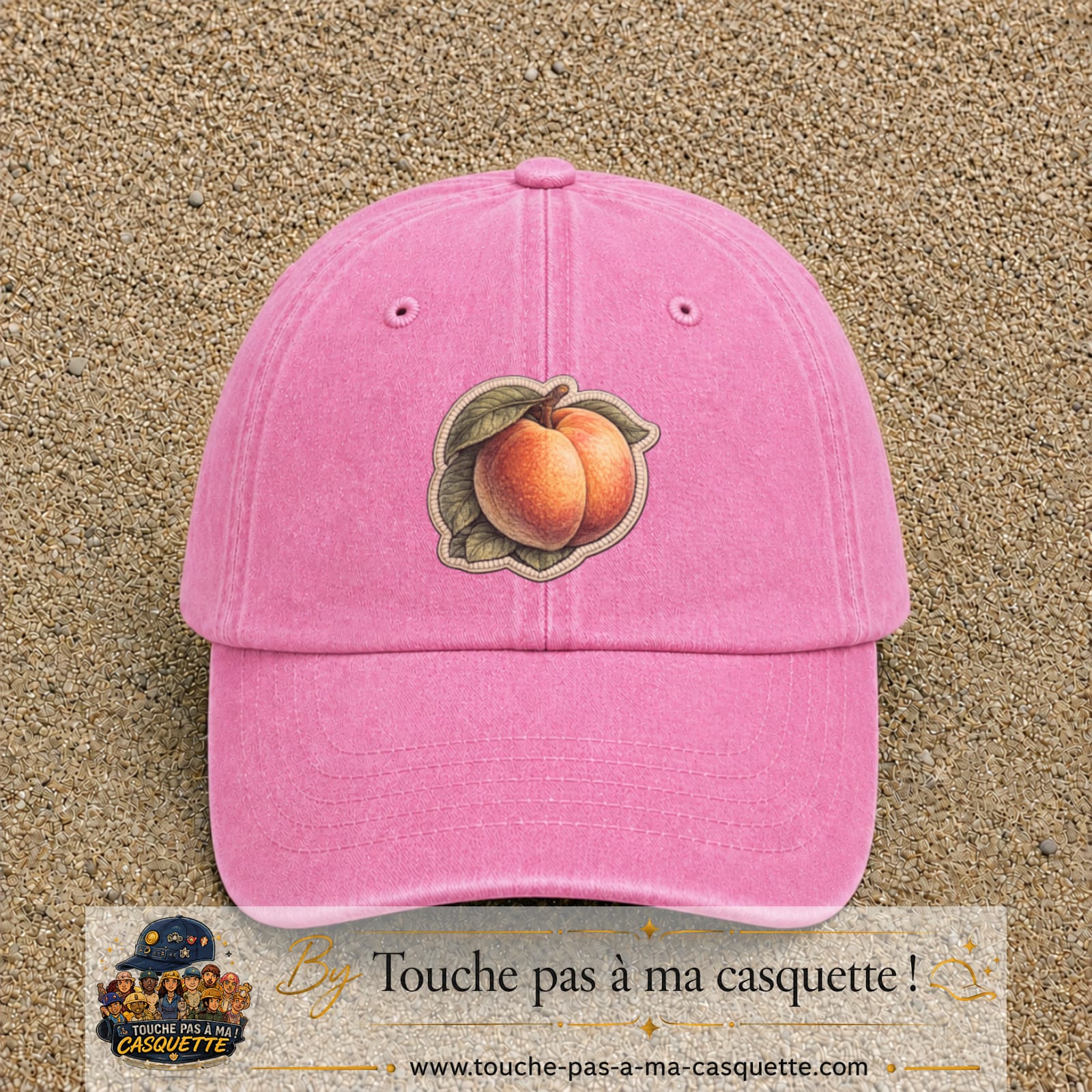 Casquette Rose délavé motif Pêches fruitées 7 cm - vue principale