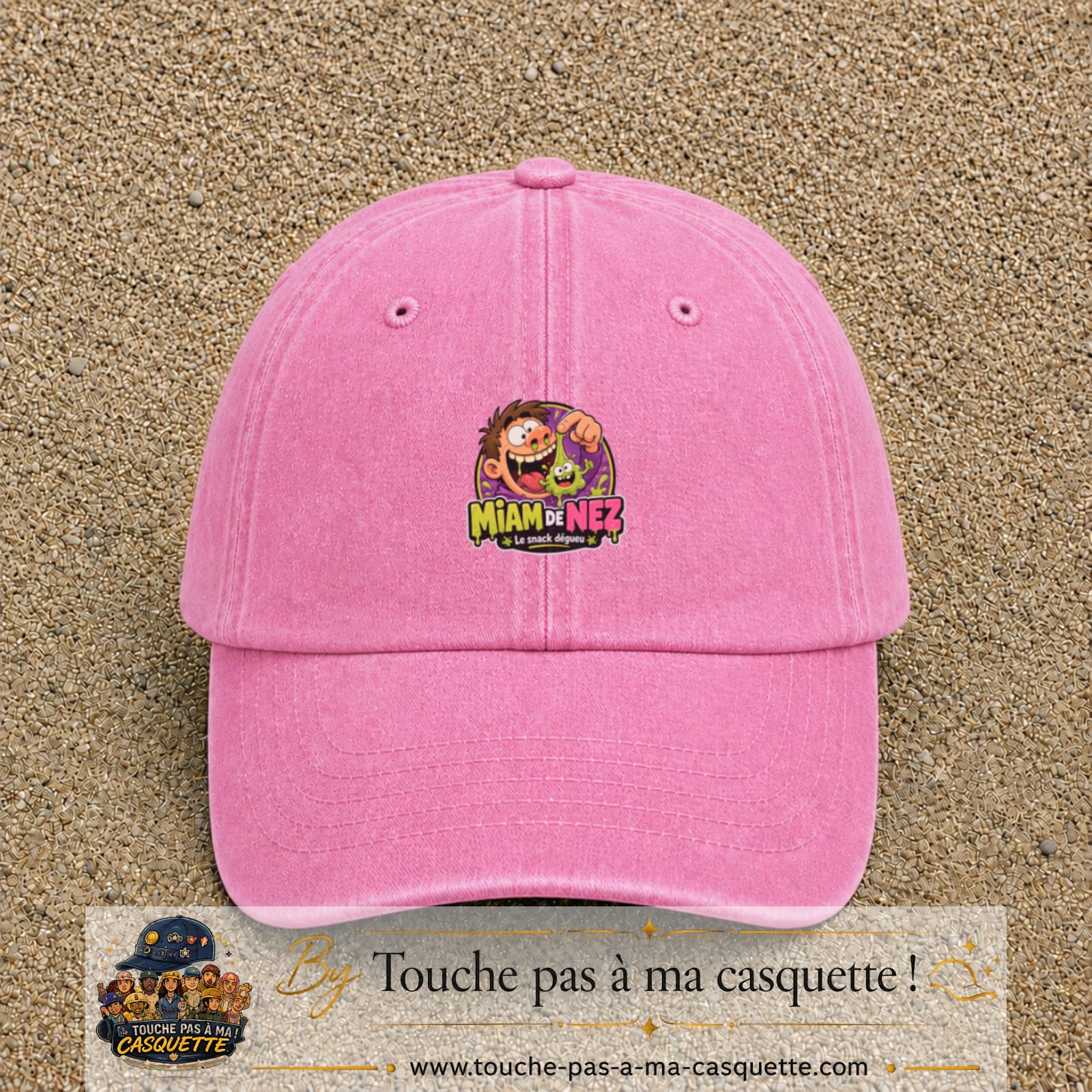Casquette baseball Rose délavé 100% coton avec visuel Miam de nez 5 cm - image produit principale