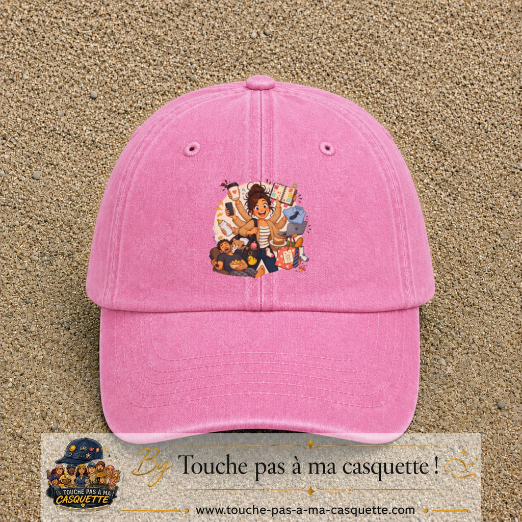 Casquette baseball Rose délavé 100% coton avec visuel Maman multitâche 7 cm - image produit principale