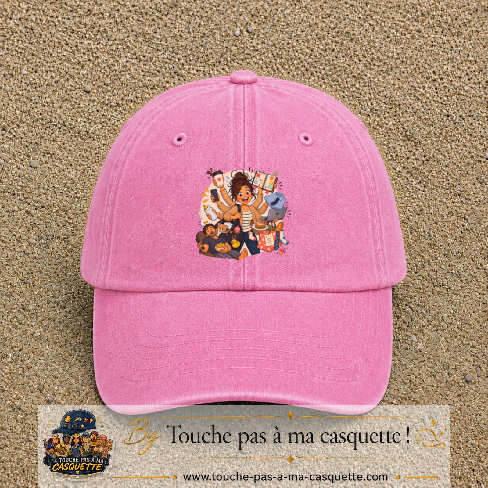 Casquette baseball Rose délavé 100% coton avec visuel Maman multitâche 7 cm - image produit principale