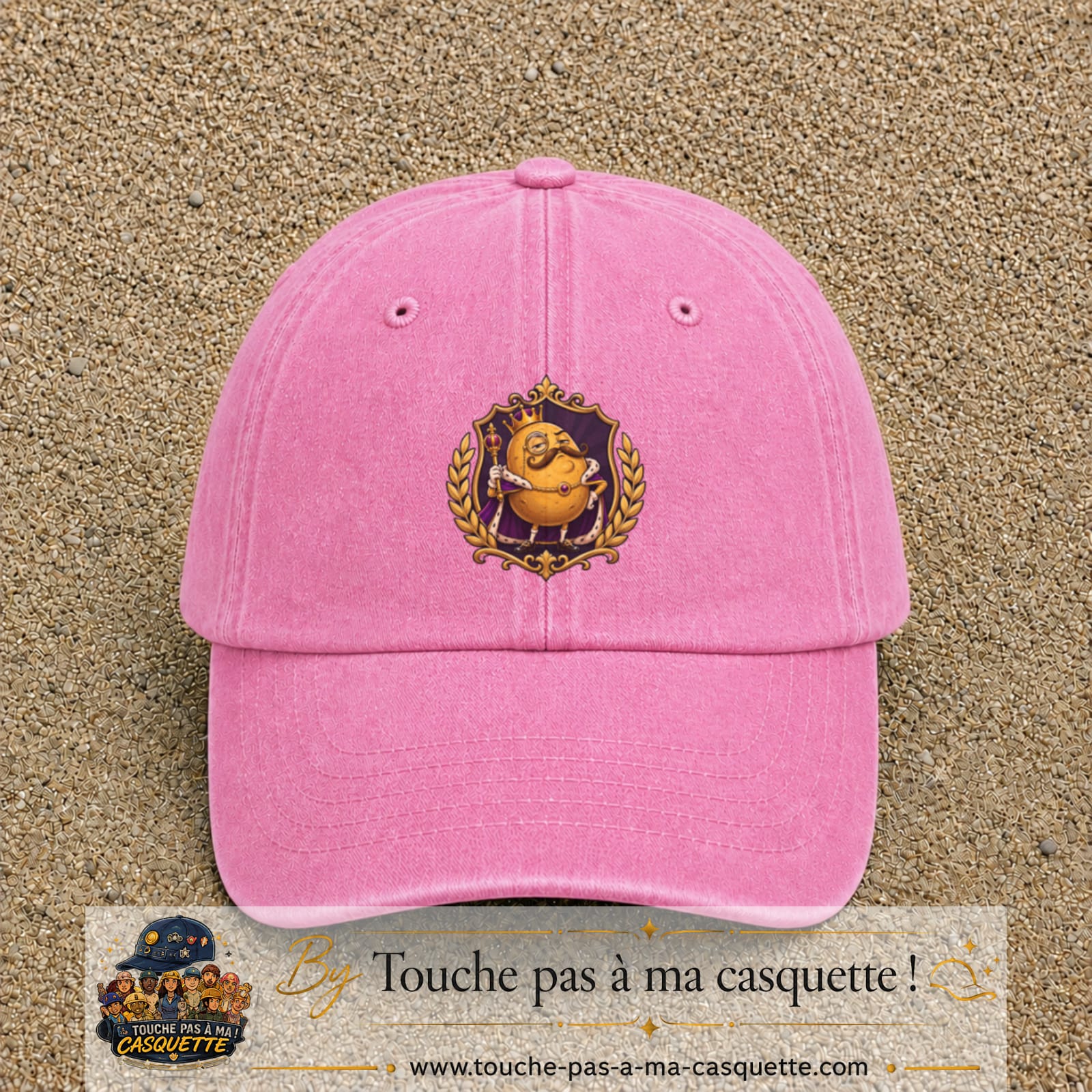 Casquette baseball Rose délavé 100% coton avec visuel Patate royale 7 cm - image produit principale