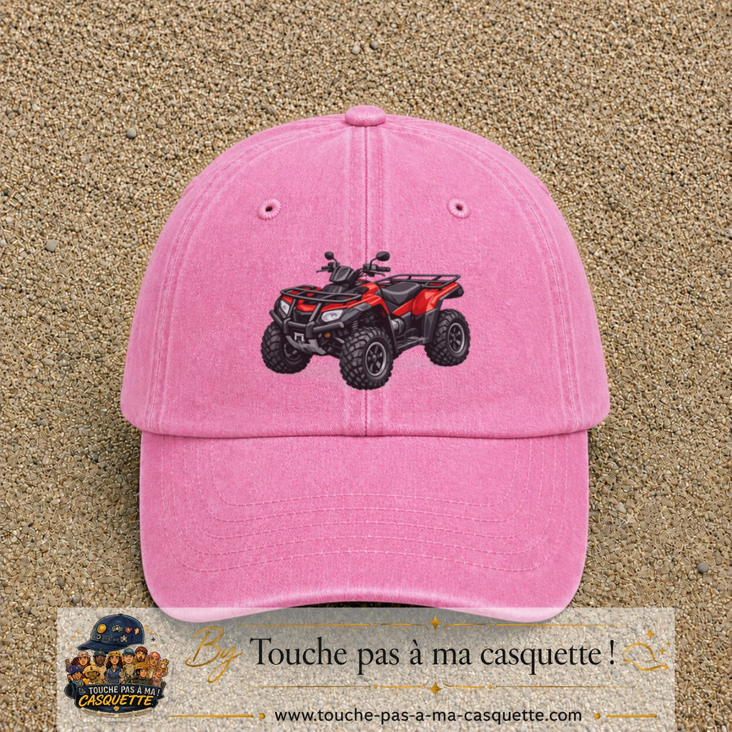 Casquette Rose délavé 100% coton avec motif Quad rouge tout-terrain 7 cm - image principale