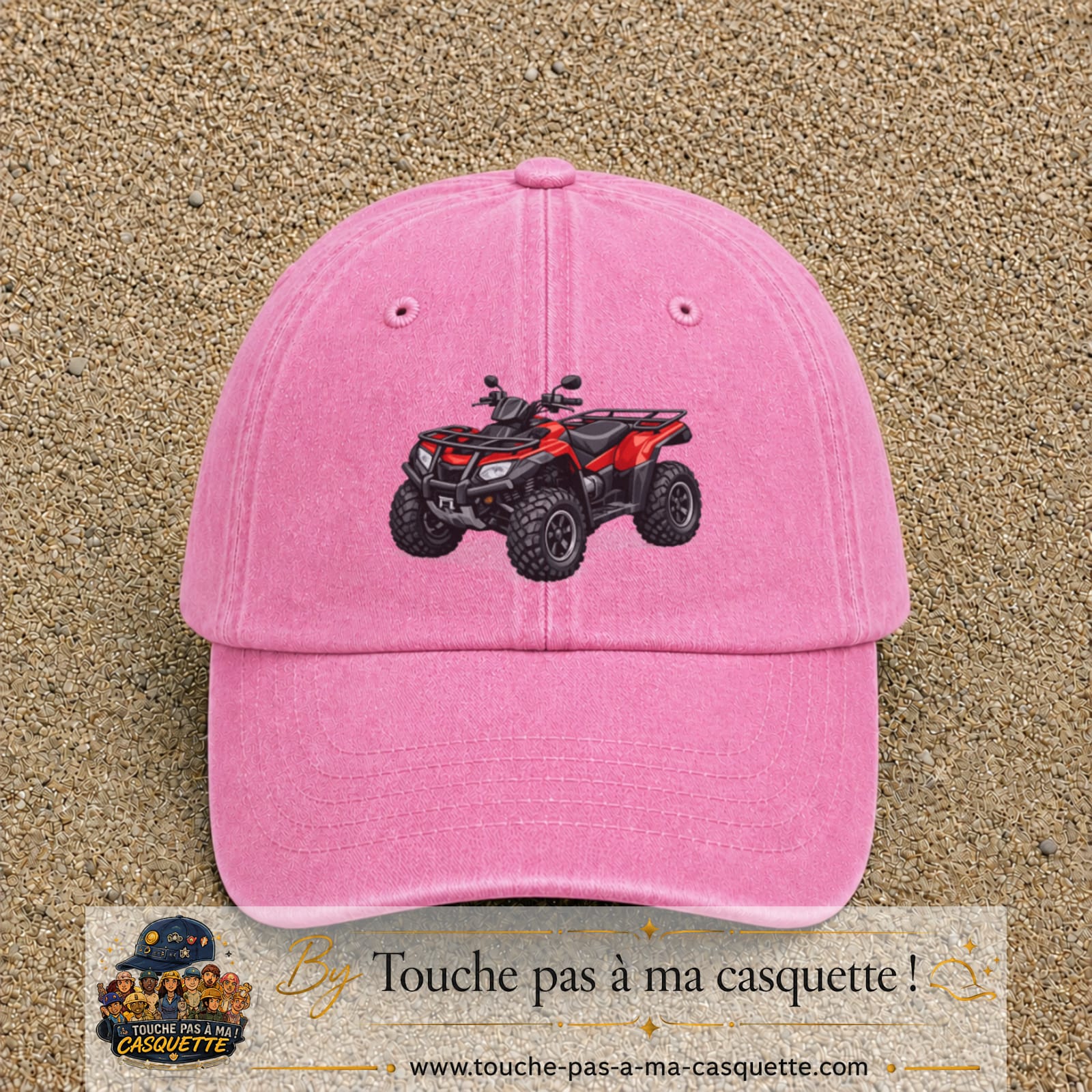 Casquette Rose délavé 100% coton avec motif Quad rouge tout-terrain 7 cm - image principale