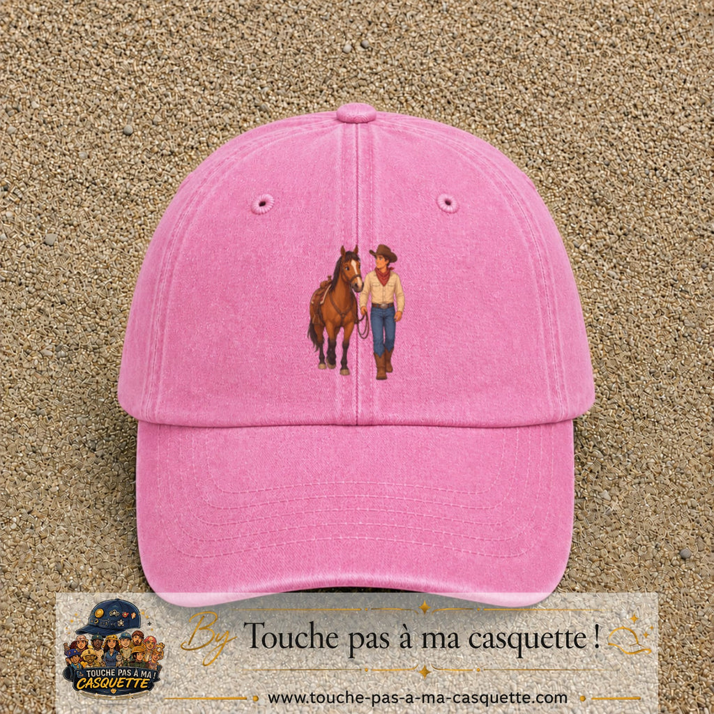Casquette baseball Rose délavé 100% coton avec motif Cow-boy à cheval 7 cm - image principale