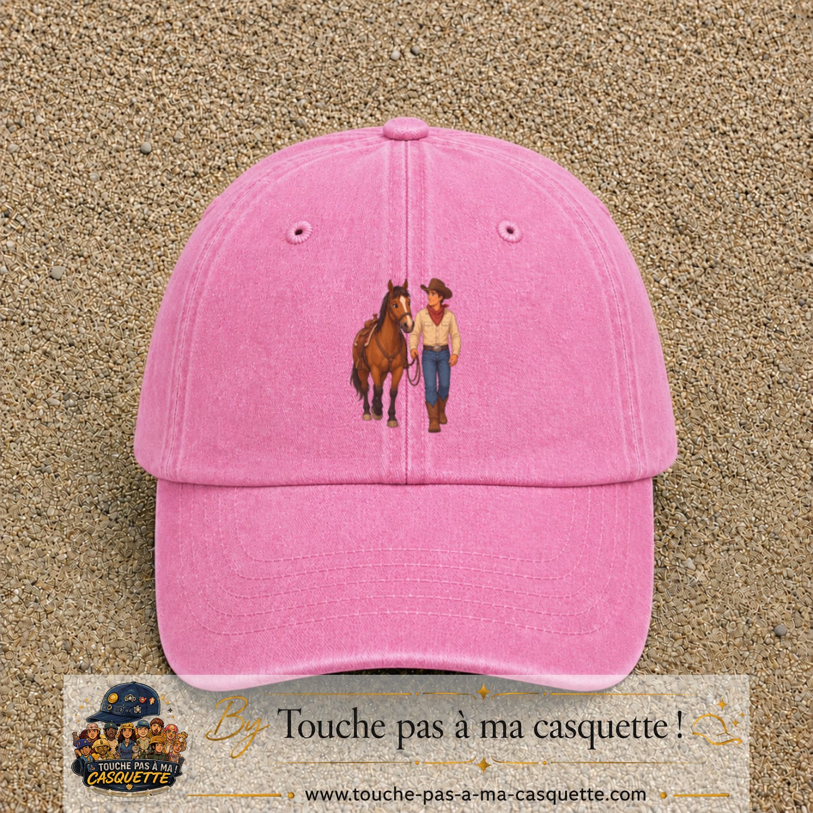 Casquette baseball Rose délavé 100% coton avec motif Cow-boy à cheval 7 cm - image principale