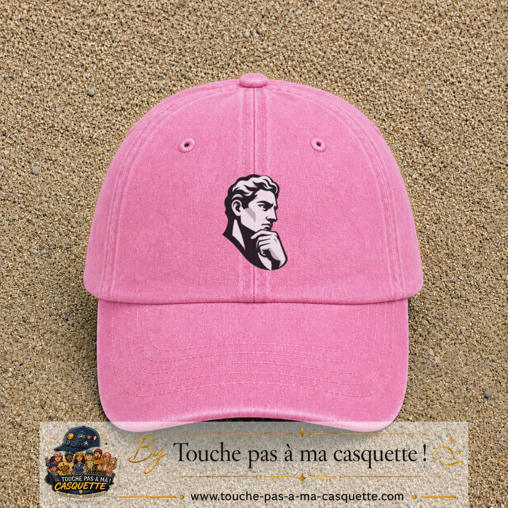 Casquette Rose délavé 100% coton avec motif Portrait homme penseur 7 cm - image principale