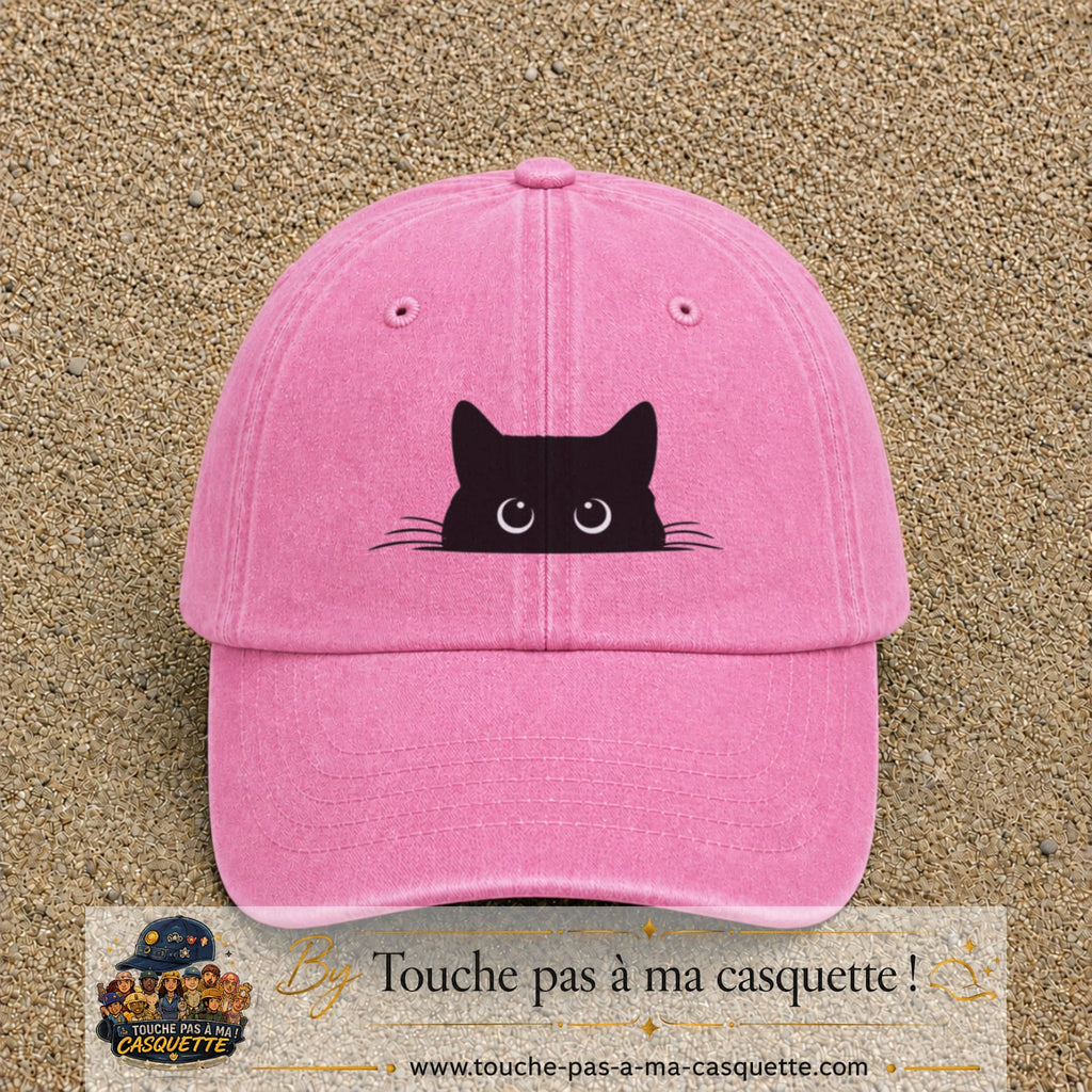 Casquette baseball Rose délavé 100% coton avec visuel Chat noir cache-cache 5 cm - image produit principale