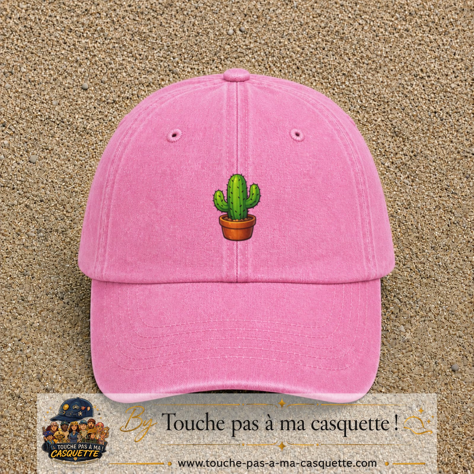 Casquette baseball Rose délavé 100% coton avec visuel Cactus en pot 5 cm - image produit principale
