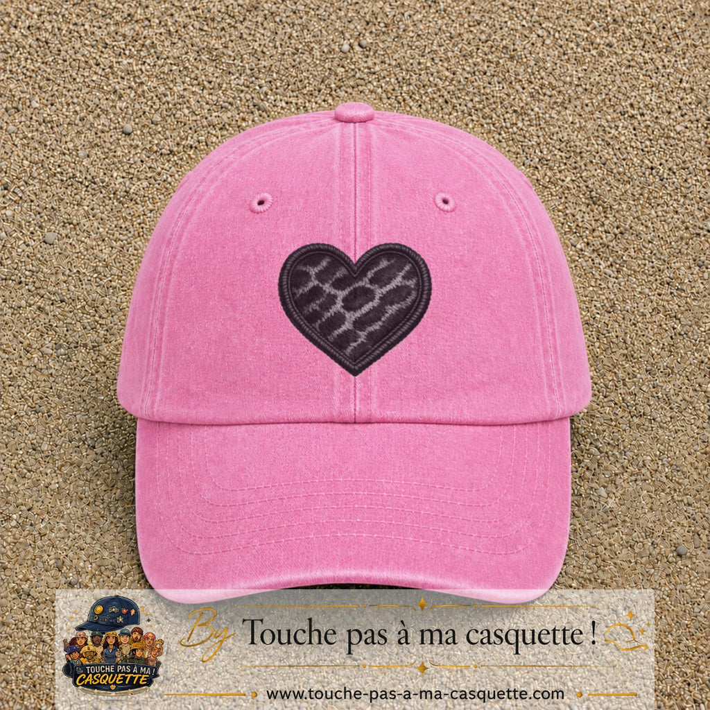 Casquette Rose délavé motif Cœur félin 7 cm - vue principale