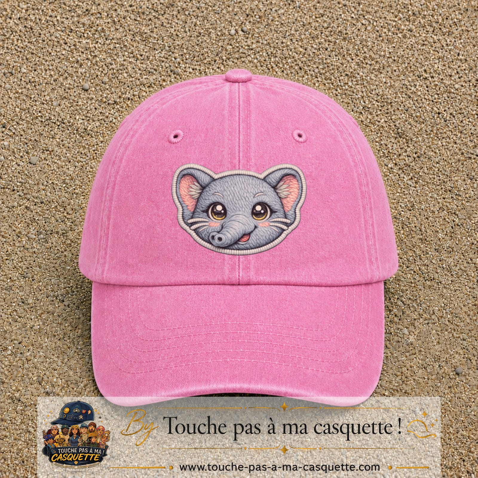 Casquette Rose délavé motif Éléphant kawaii 7 cm - vue principale