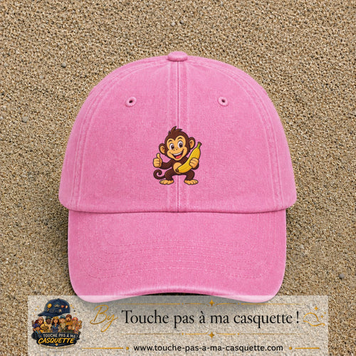 Casquette baseball Rose délavé 100% coton avec motif Singe à la banane 5 cm - image principale