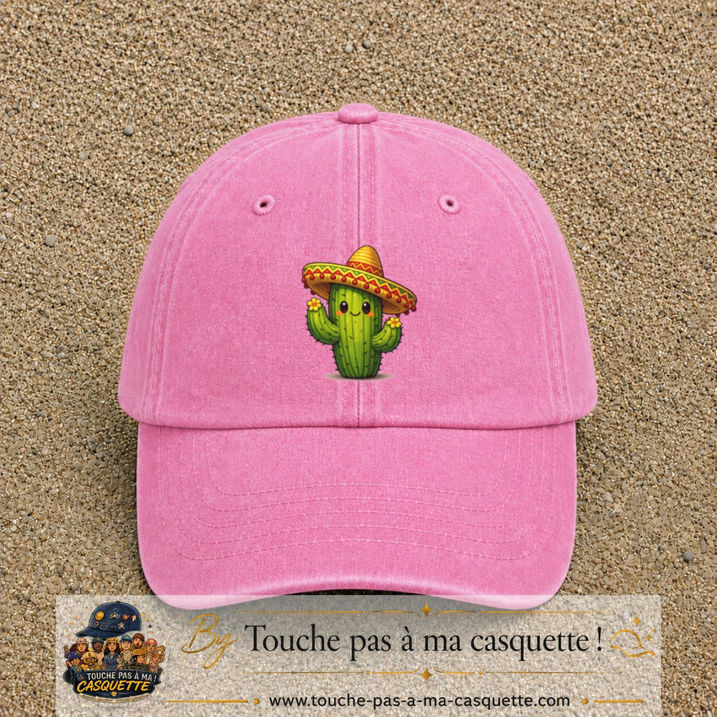 Casquette baseball Rose délavé 100% coton avec visuel Cactus sombrero 7 cm - image produit principale