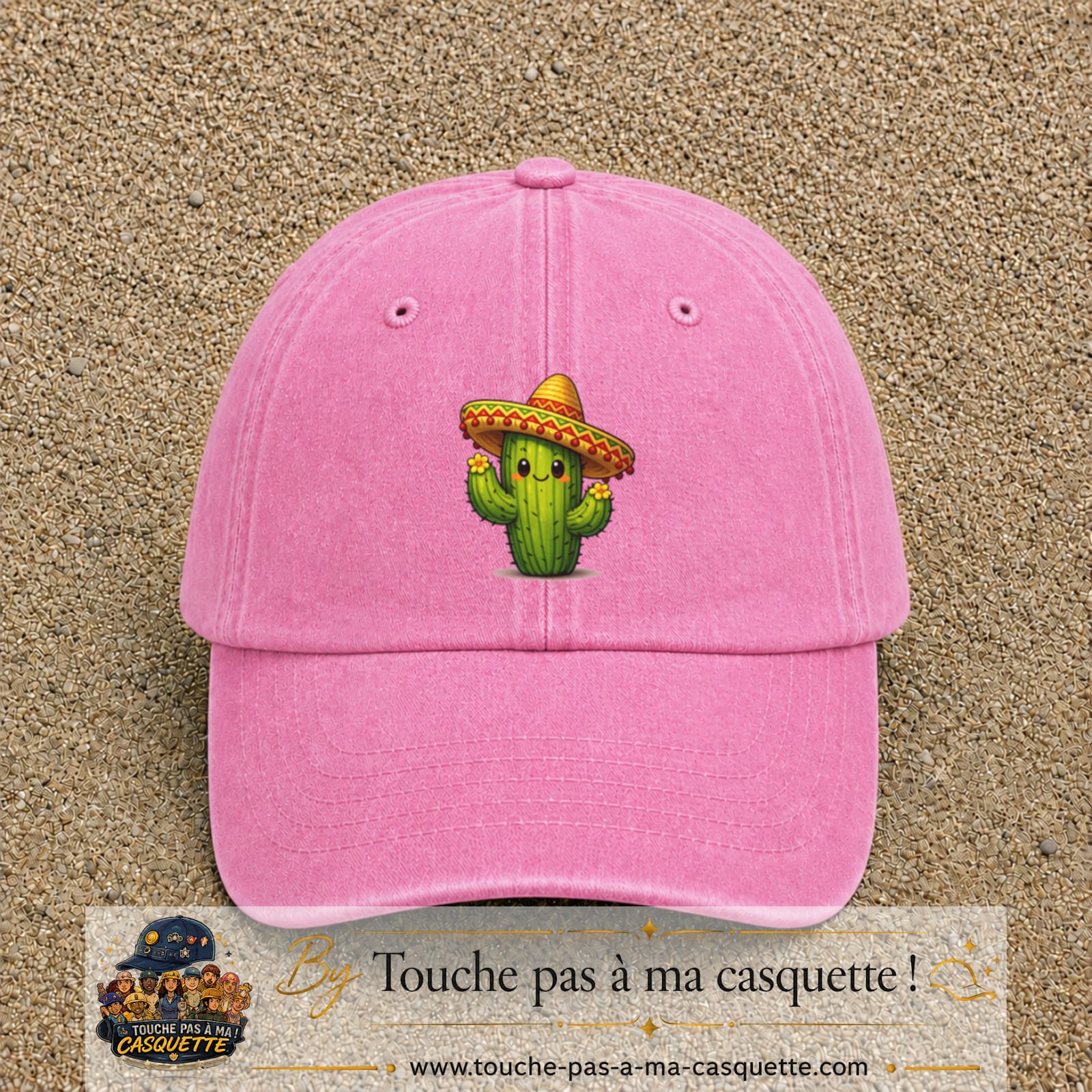Casquette baseball Rose délavé 100% coton avec visuel Cactus sombrero 7 cm - image produit principale