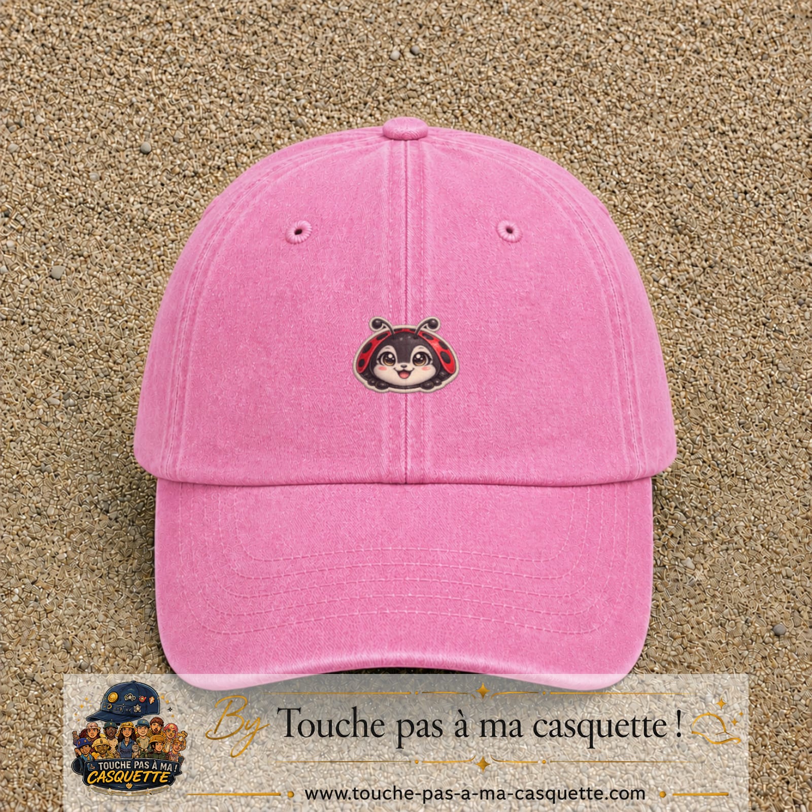 Casquette Rose délavé motif Coccinelle rouge 3 cm - vue principale