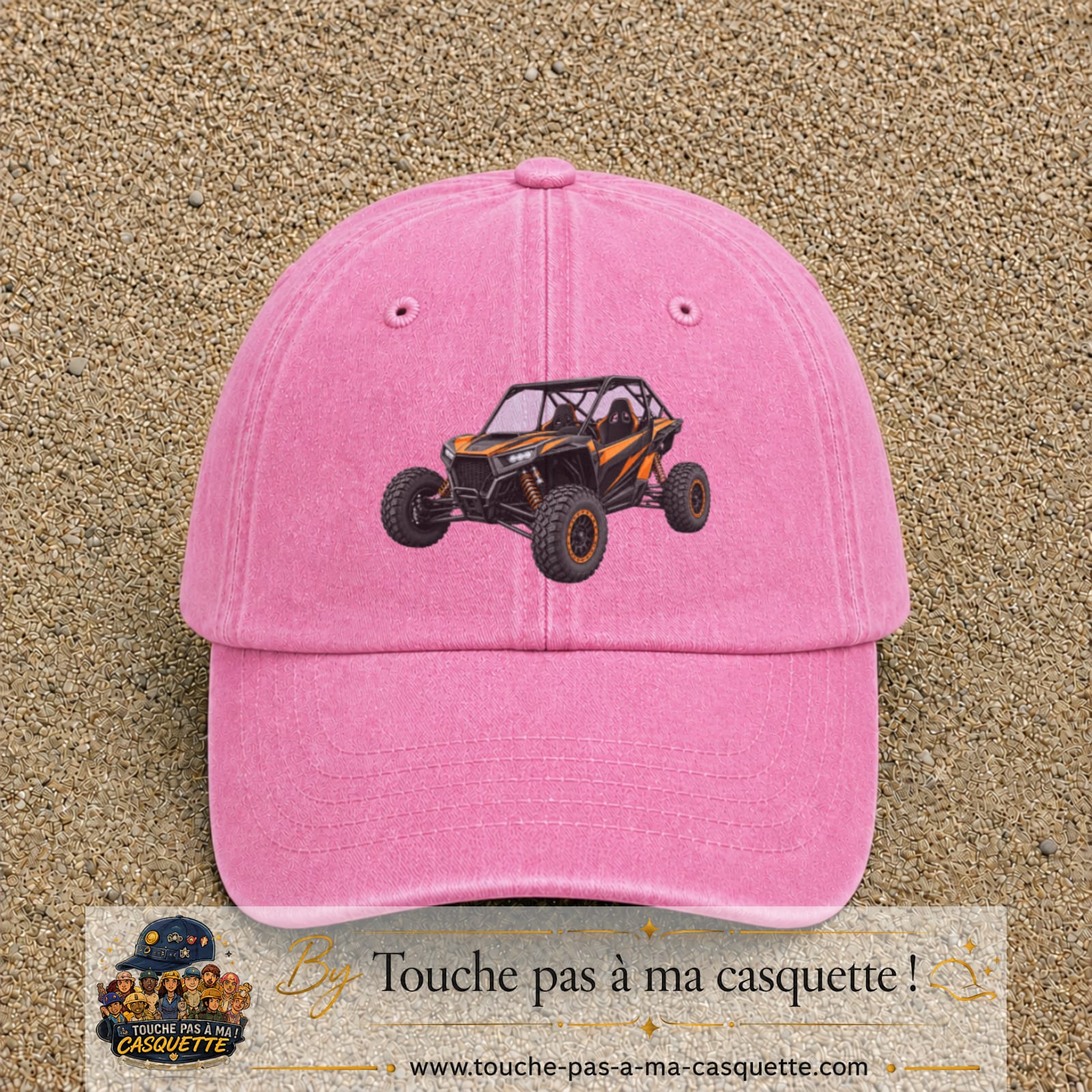 Casquette Rose délavé 100% coton avec motif Buggy tout-terrain orange 7 cm - image principale