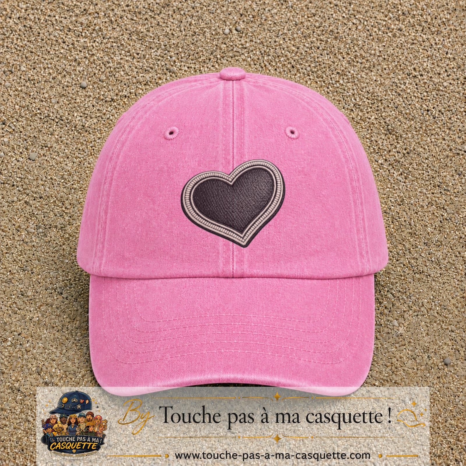 Casquette Rose délavé motif Cœur penché 7 cm - vue principale