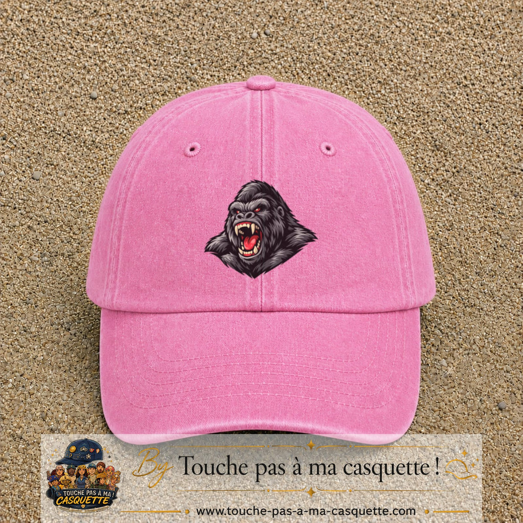 Casquette Rose délavé 100% coton avec motif Gorille rugissant 7 cm - image principale