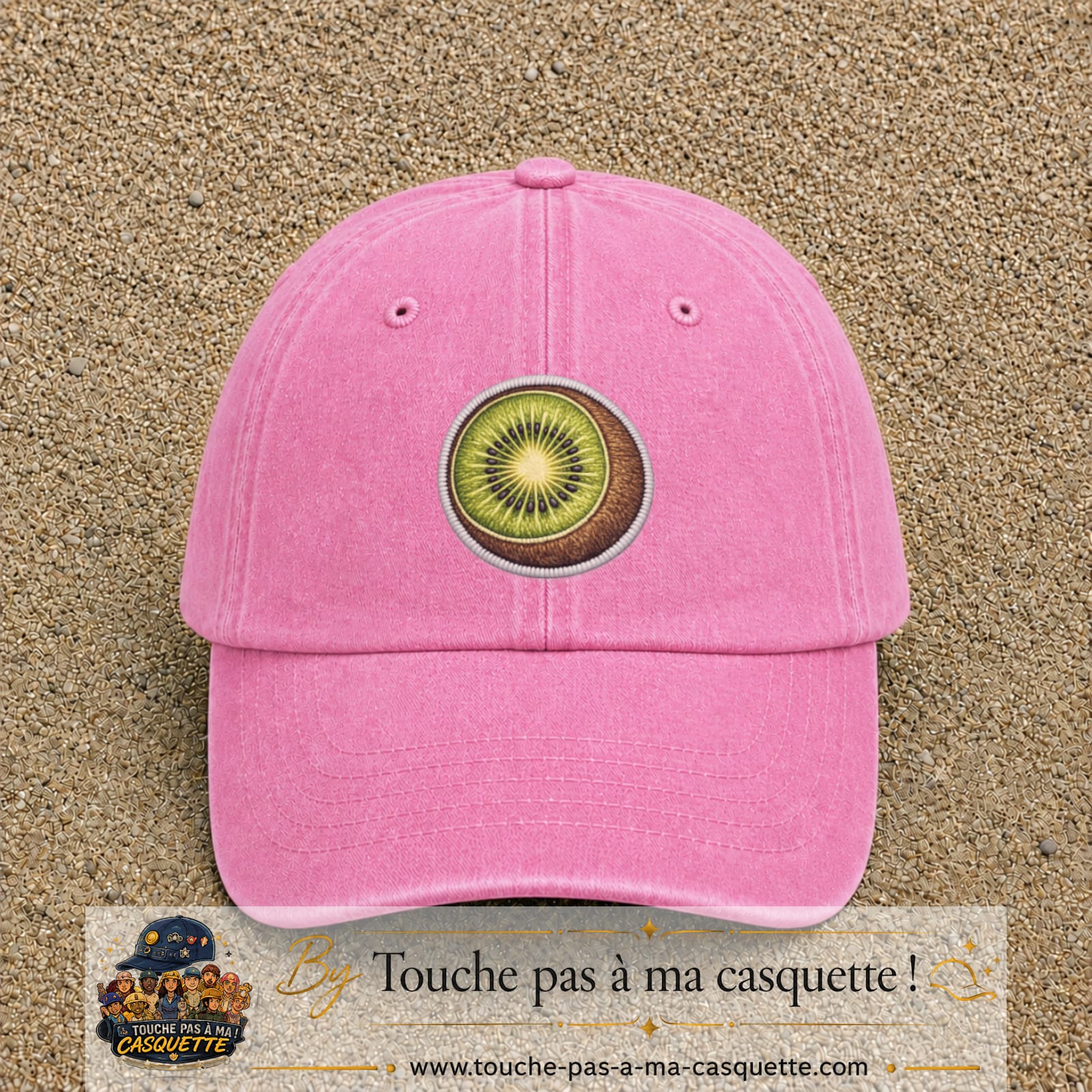 Casquette Rose délavé motif Kiwi frais 7 cm - vue principale