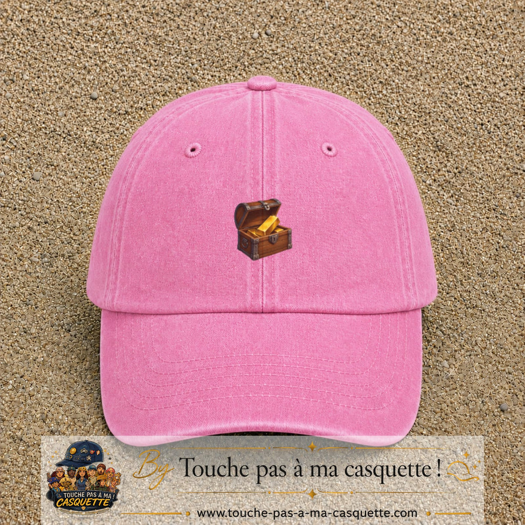 Casquette baseball Rose délavé 100% coton avec motif Coffre au trésor 3 cm - image principale