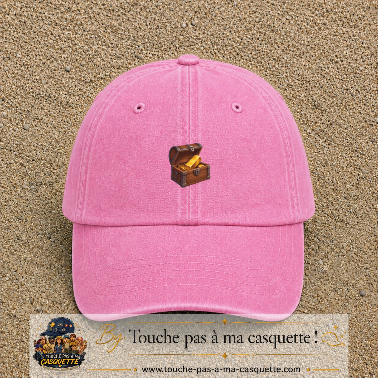Casquette baseball Rose délavé 100% coton avec motif Coffre au trésor 3 cm - image principale